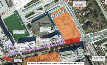 University Boulevard bus loop road detours