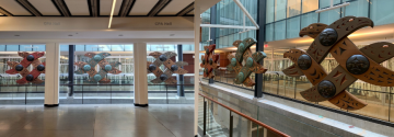 Newly installed Musqueam art pieces at Henry Angus Building