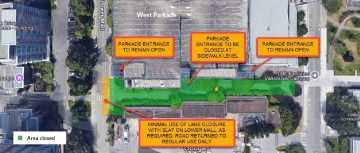 Pedestrian pathway south of West Parkade closed June 2 until the end of July for construction